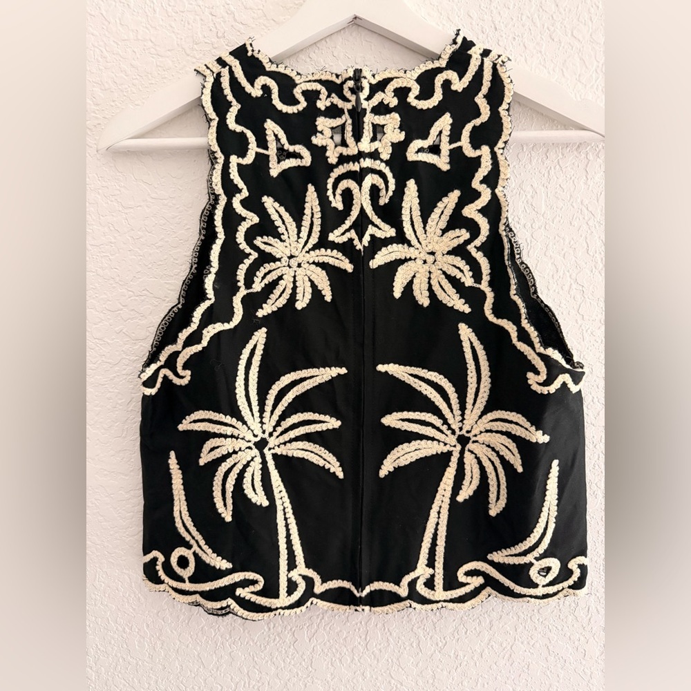 MAJE Lalmeraie Black Cotton Top Palm Tree Embroidery - Picture 4 of 6